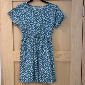 Lands' End Teal Dress with White Floral Pattern